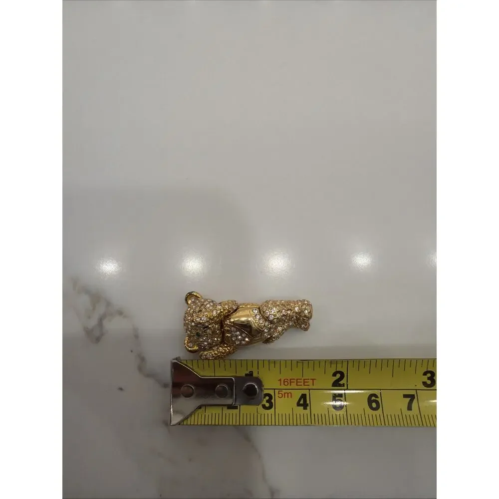Rare Joan Rivers Articulated Rhinestone Teddy Bear Brooch Pin Gold Tone Crystal - Picture 8 of 8